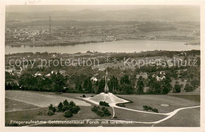 13710815 Forch ZH Fliegeraufnahme Soldatendenkmal Forch mit Greifensee