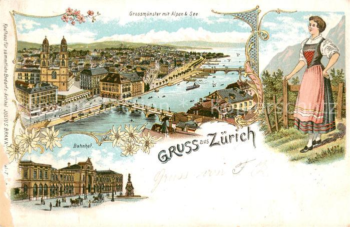 13729010 Zuerich ZH Grossmuenster avec gare des Alpes et du lac de Zuerich ZH