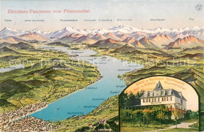 13727950 Egg ZH Zuerichsee Panorama depuis l'hôtel Pfannenstiel et le Kurhaus Hohwacht