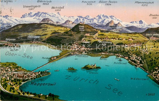 13727996 Carte panoramique Zuerichsee ZH avec Obersee et Rapperswil Feldpost Zuerich