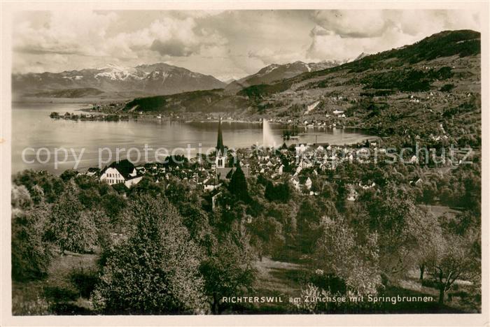 13728011 Richterswil ZH Hôtel drei Koenigen au bord du lac de Zurich avec fontaine Pano