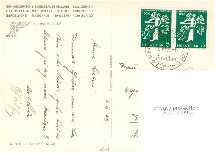 13737550 Zuerich ZH Exposition Nationale Suisse 1939 Déménagé au LA Zueri