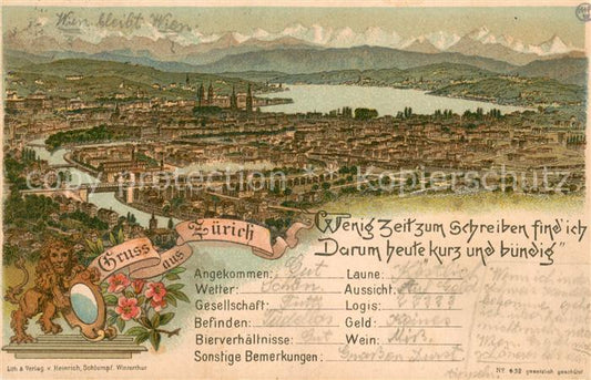 13750408 Zuerich ZH Panorama Zuerichsee Alpenkette Litho Zuerich ZH