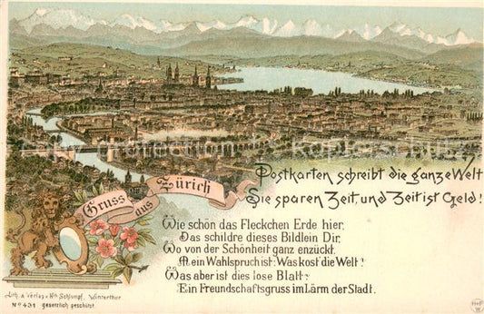 13750409 Zuerichsee ZH Panorama Zuerichsee Alpenkette Litho Zuerichsee ZH