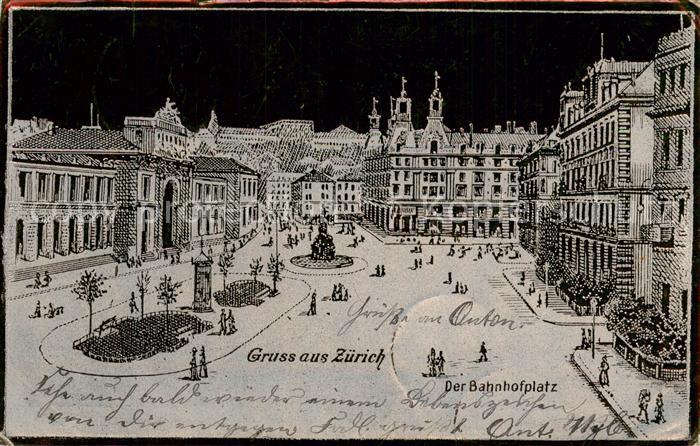 13750514 Zuerich ZH Parvis de la gare Litho Zuerich ZH