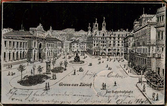 13750514 Zuerich ZH Parvis de la gare Litho Zuerich ZH