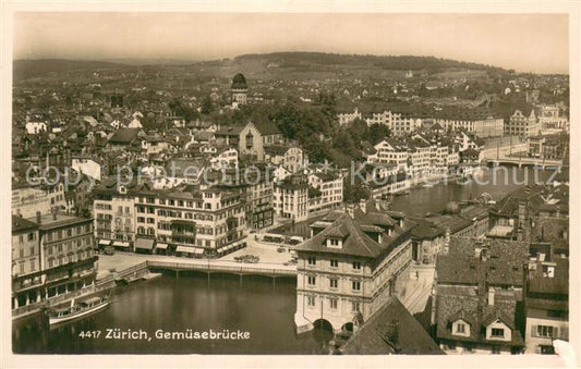 13750518 Zuerich ZH Panorama urbain avec pont végétal sur la Limmat Zuerich ZH