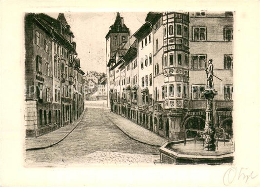 13751344 Schaffhausen SH Oberstadt avec gravure à la fontaine