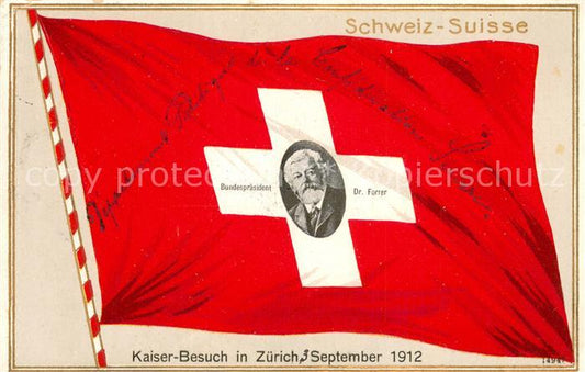 13770235 Zurich ZH Kaiser Visite Drapeau Portrait Président fédéral Dr. Forrer Zue