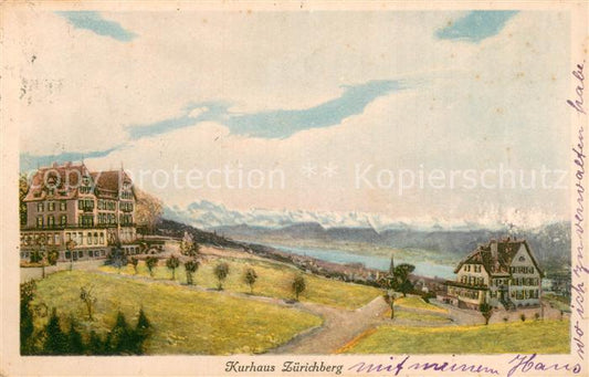 13774407 Zuerichberg ZH Kurhaus Vue sur le lac de Zurich et les Alpes Fiche d'artiste Zu