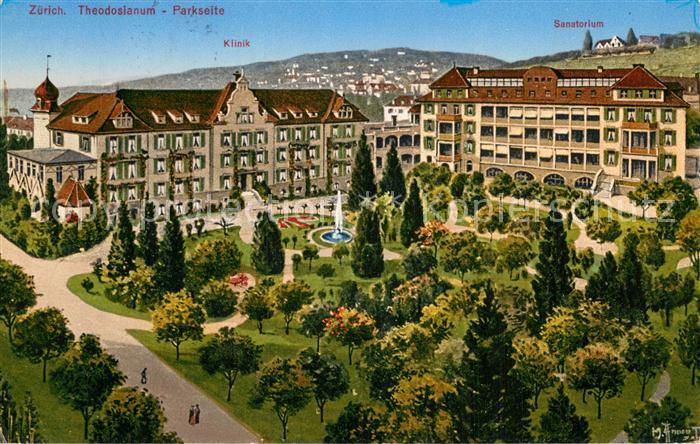 13774427 Zuerich ZH Theodosianum hôpital privé côté parc carte d'artiste du sanatorium