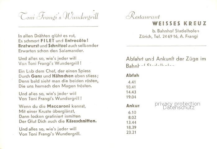 13792093 Zuerich ZH Toni Frangis Wundergrill vue intérieure - Restaurant Weisses K