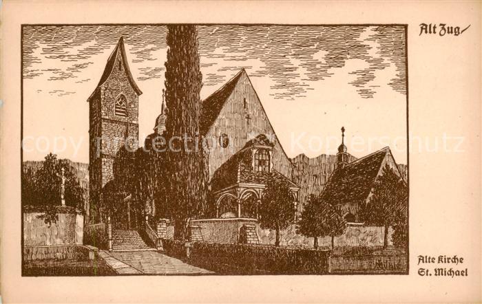 13794590 Zug ZG Ancienne église Saint-Michel Vue extérieure Carte d'artiste B. Muehle