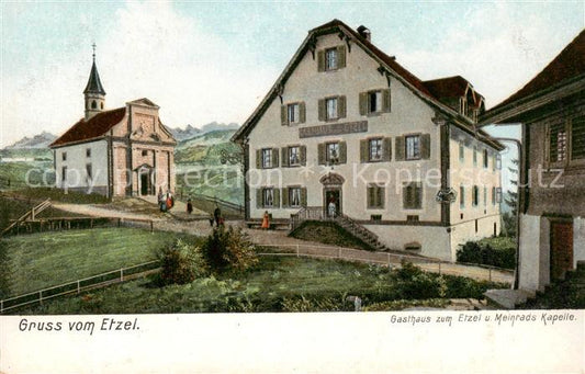 13797437 Einsiedeln SZ Gasthaus zum Etzel et Meinrads Kapelle Carte d'artiste