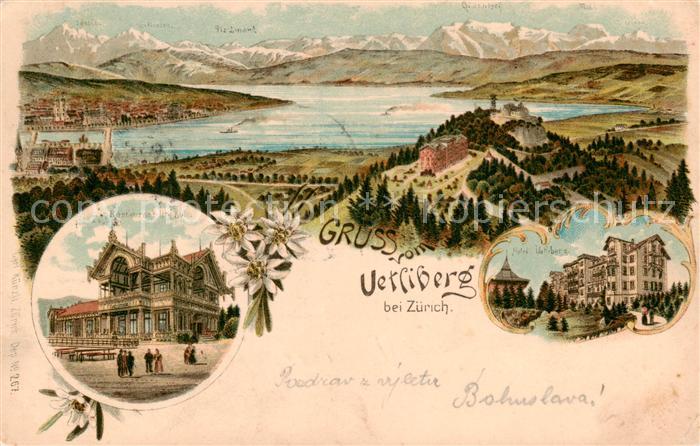 13797439 Uetliberg ZH Panorama Lac de Zurich Alpes Restaurant Uto Kulm Hôtel Litho