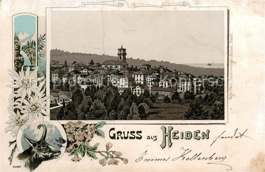 13797447 Heiden AR Vue sur la ville avec église Litho Heiden AR