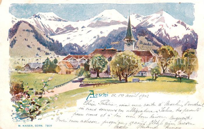 13797459 Aeschi BE Motif local avec église Carte d'artiste des Alpes Aeschi BE