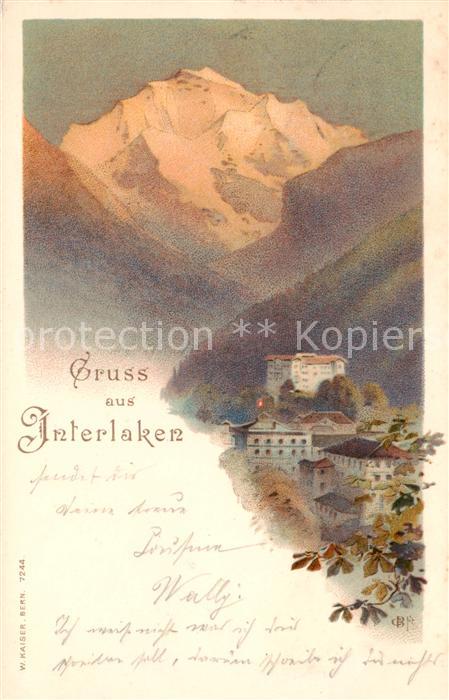 13797495 Motif Interlaken BE avec carte d'artiste des Alpes bernoises Interlaken BE