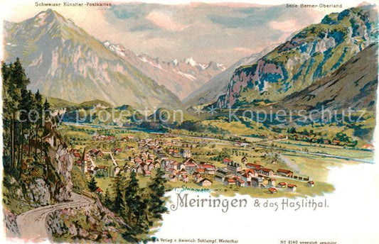 13797501 Meiringen BE Panorama Haslital Alpes bernoises Carte d'artiste Meiringen BE