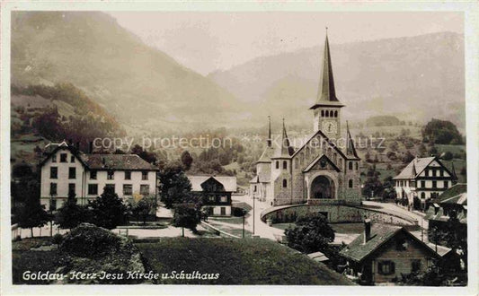 14019038 Goldau Arth SZ Herz Jesu Kirche und Schulhaus