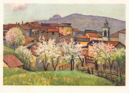 14019536 Carte d'artiste de motif local Cagiallo Tesserete Lugano TI