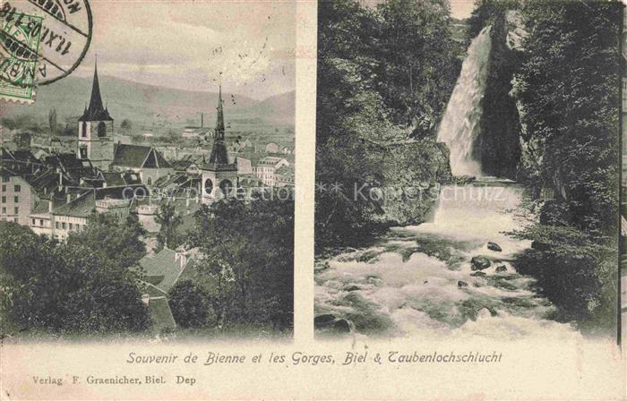 14008945 Biel Bienne BE Les Gorges du Taubenloch Taubenlochschlucht Stadtpanoram