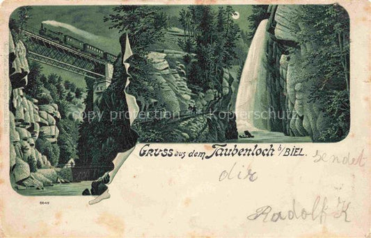 14009863 Taubenloch Biel Bienne BE Schlucht Wasserfall Eisenbahnbruecke Dampflok