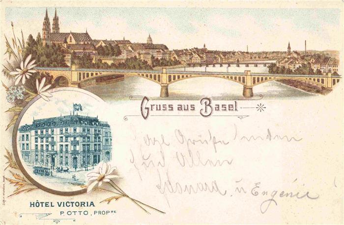 14010255 BASEL BS Stadtpanorama Hotel Victoria Litho