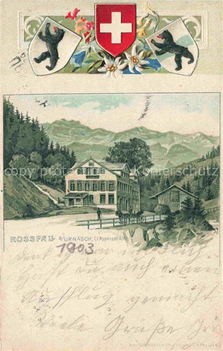 14010270 Rossfall Urnaesch AR Gasthaus Ferienhaus Alpen Wappen Litho