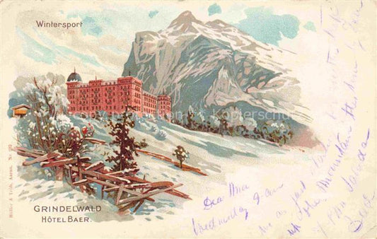 14010314 Grindelwald BE Hotel Baer Wintersport Alpen Litho