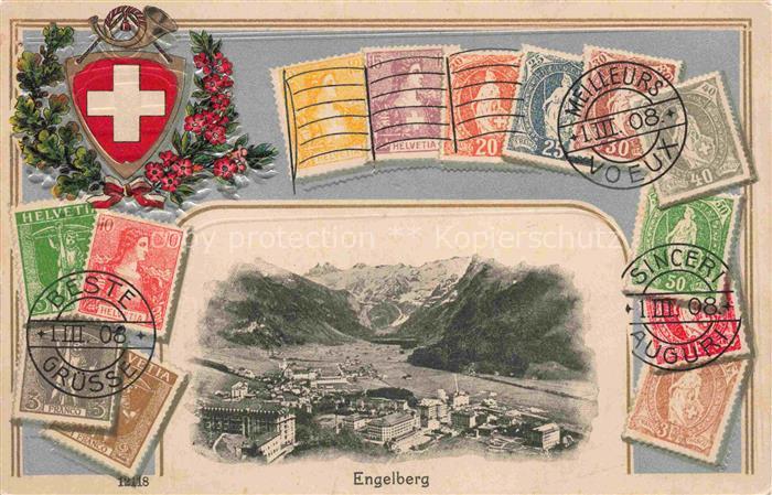 14010473 Engelberg  OW Panorama Alpen Sonderbriefmarken Wappen