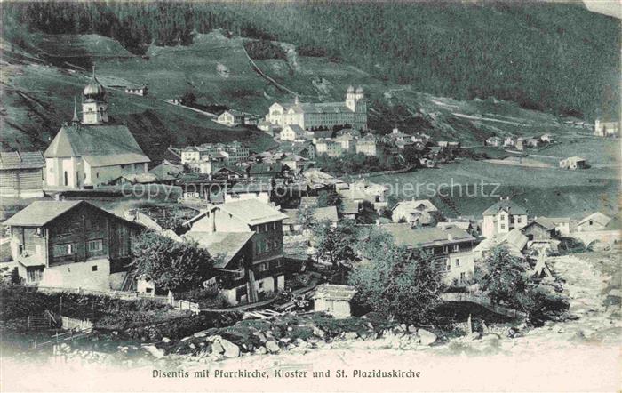 14021551 Disentis GR mit Pfarrkirche Kloster und St Plaziduskirche