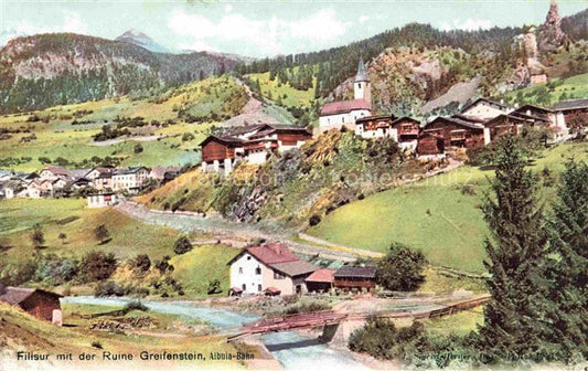 14022187 Filisur Albula GR Panorama mit der Ruine Greifenstein