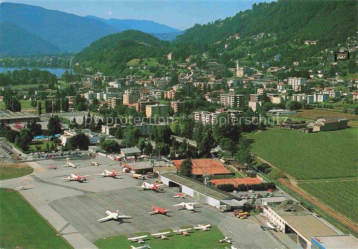 14022865 Agno Lago di Lugano TI Aeroporto Fliegeraufnahme