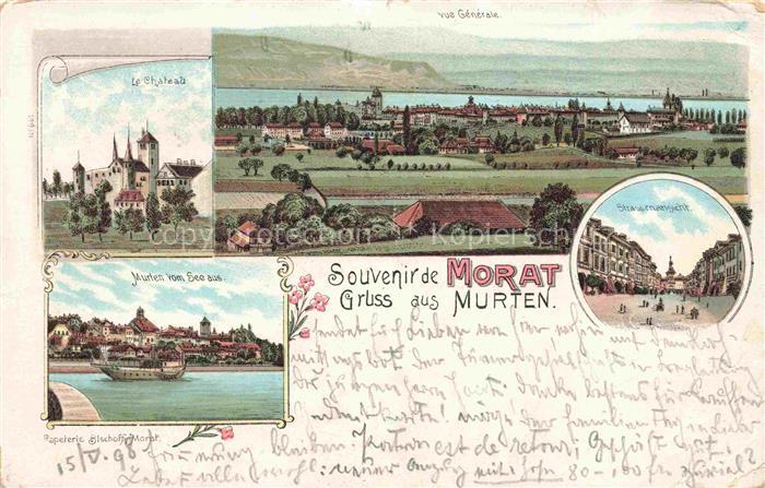 14026558 Murten Morat FR Le Chateau Vue generale Murten vom See aus Strassenpart