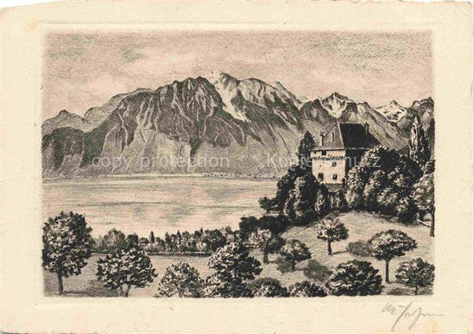 14028326 MONTREUX  VD Chateau du Chatelard et les Alpes de Savoie