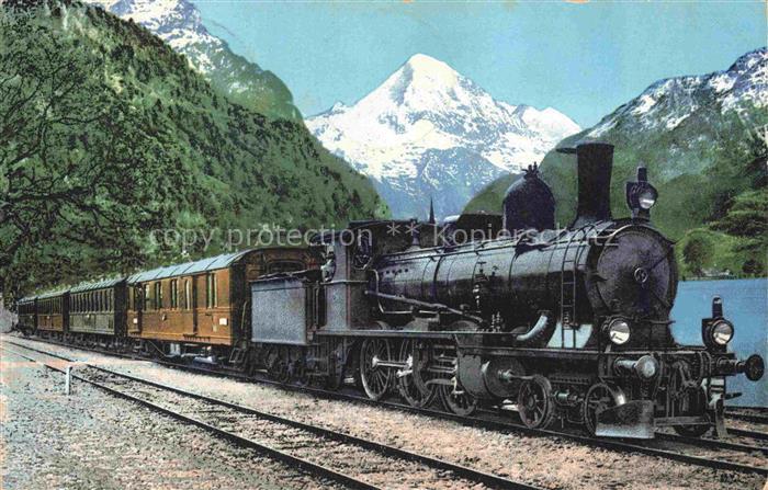 14032628 Flueelen Vierwaldstaettersee UR Gotthard Express mit Bristenstock