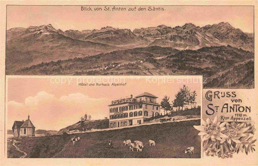 14033081 St Anton 1121m Gais AI Blick zum Saentis Hotel und Kurhaus Alpenhof