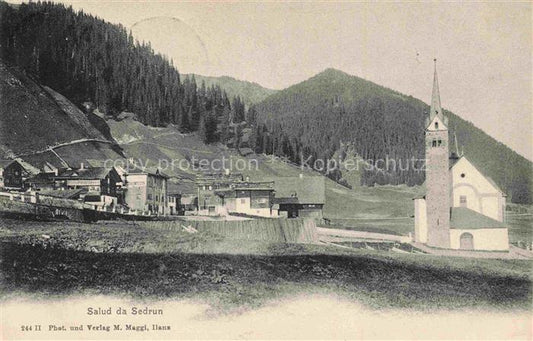 14033442 Sedrun Surselva GR Panorama mit Kirche