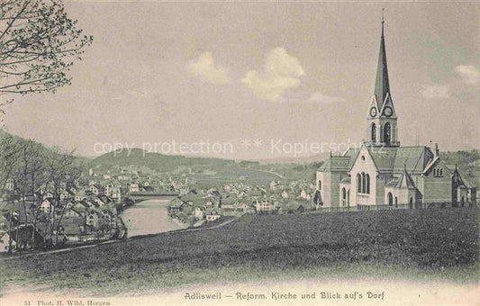 14034120 Adlisweil Adliswil HORGEN ZH Reform Kirche mit Dorfblick