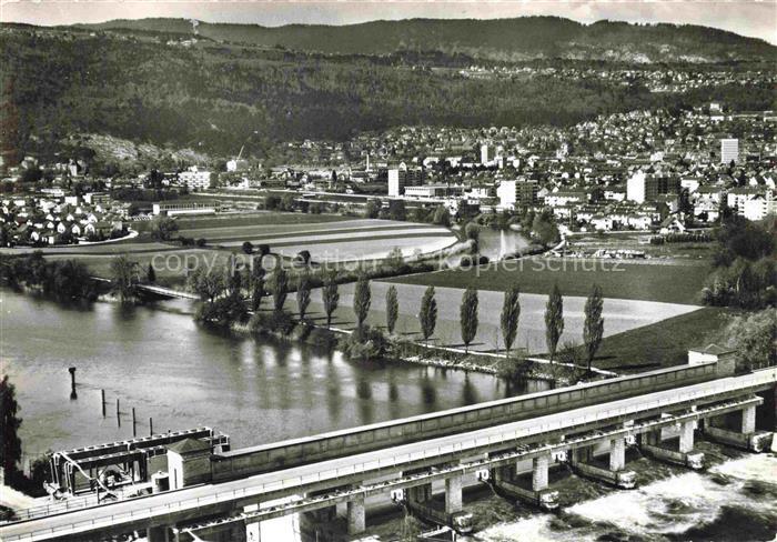 14034216 Nidau Bielersee Lac de Bienne BE Fliegeraufnahme mit Stauwerk