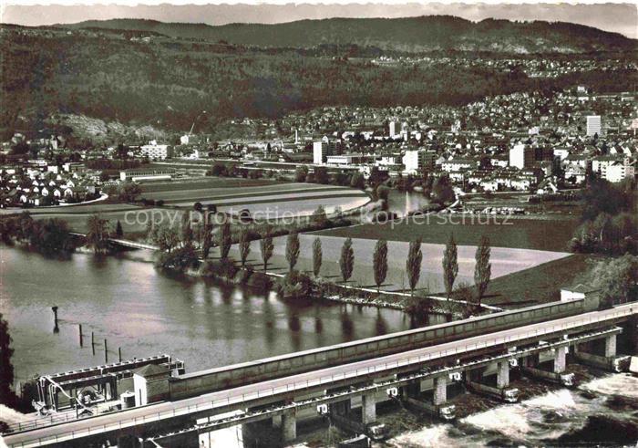 14034217 Nidau Bielersee Lac de Bienne BE Fliegeraufnahme mit Stauwerk