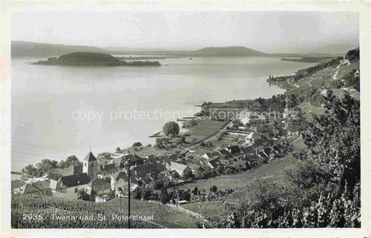 14035042 Twann Nidau BE am Bielersee Panorama mit St Petersinsel