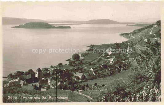 14035043 Twann Nidau BE am Bielersee Panorama mit St Petersinsel