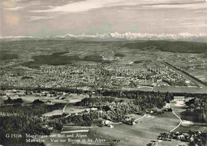 14035849 Magglingen Fliegeraufnahme mit Biel und Alpen