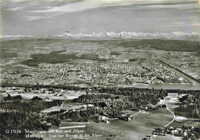 14035850 Magglingen Fliegeraufnahme mit Biel und Alpen