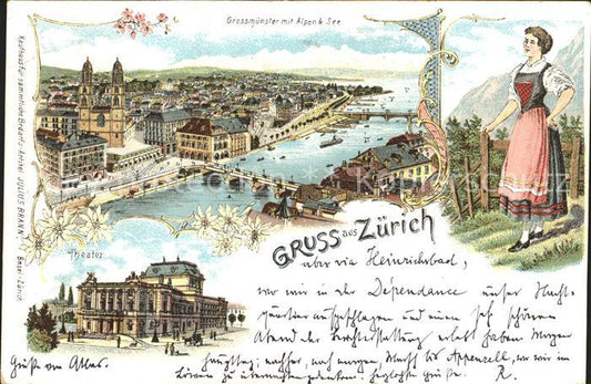 12159441 Zuerich Grossmuenster Alpen See Theater Zuerich