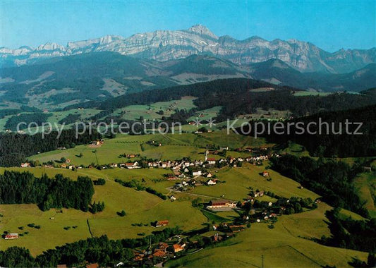 13235866 Schwellbrunn mit Saentiskette Appenzeller Alpen Fliegeraufnahme Schwell