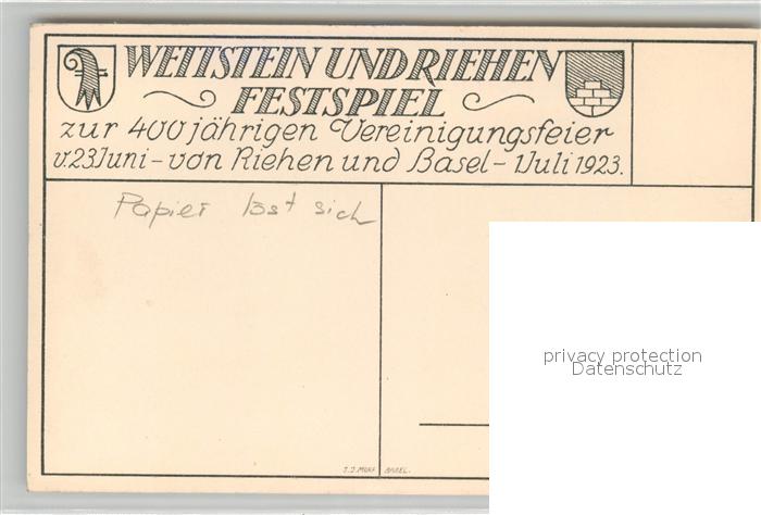 13312678 Carte d'artiste Riehen Wettstein et Riehen Festival Riehen