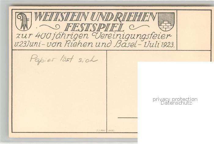 13312679 Carte d'artiste Riehen Wettstein et Riehen Festival Riehen